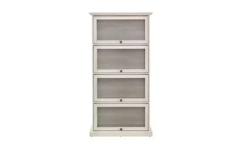 VIYET 63 4-Tier Glass Display Cabinet, White MDF+Tempered Glass Curio Cabinet (Flip-up Doors for Collectibles/Toys/Books)