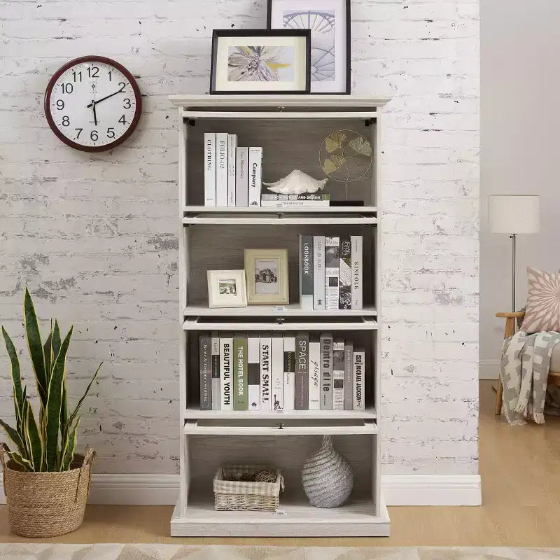 Vitrine en verre à 4 niveaux, armoire de curiosités en MDF blanc + verre trempé