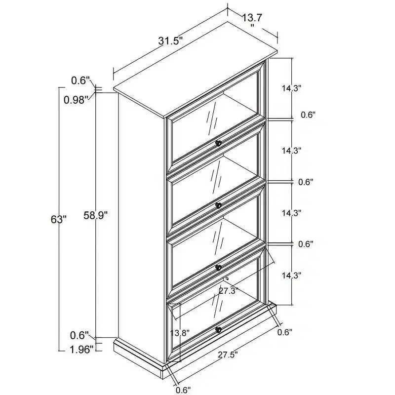 Vitrine en verre à 4 niveaux, armoire de curiosités en MDF blanc + verre trempé