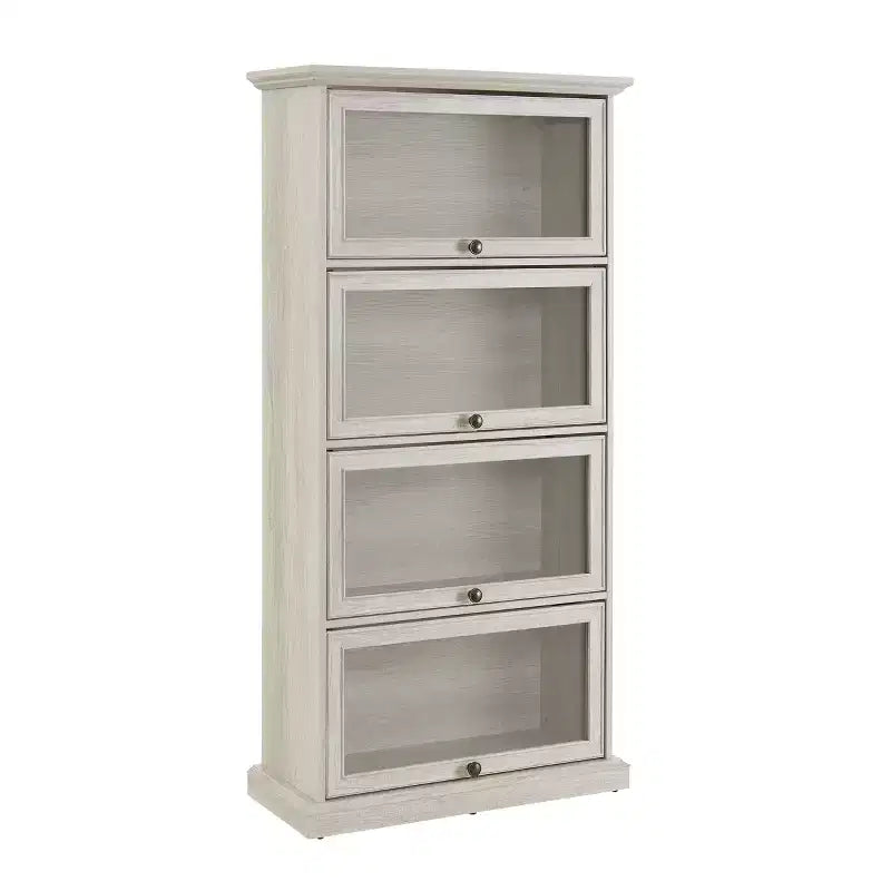 Vitrine en verre à 4 niveaux, armoire de curiosités en MDF blanc + verre trempé