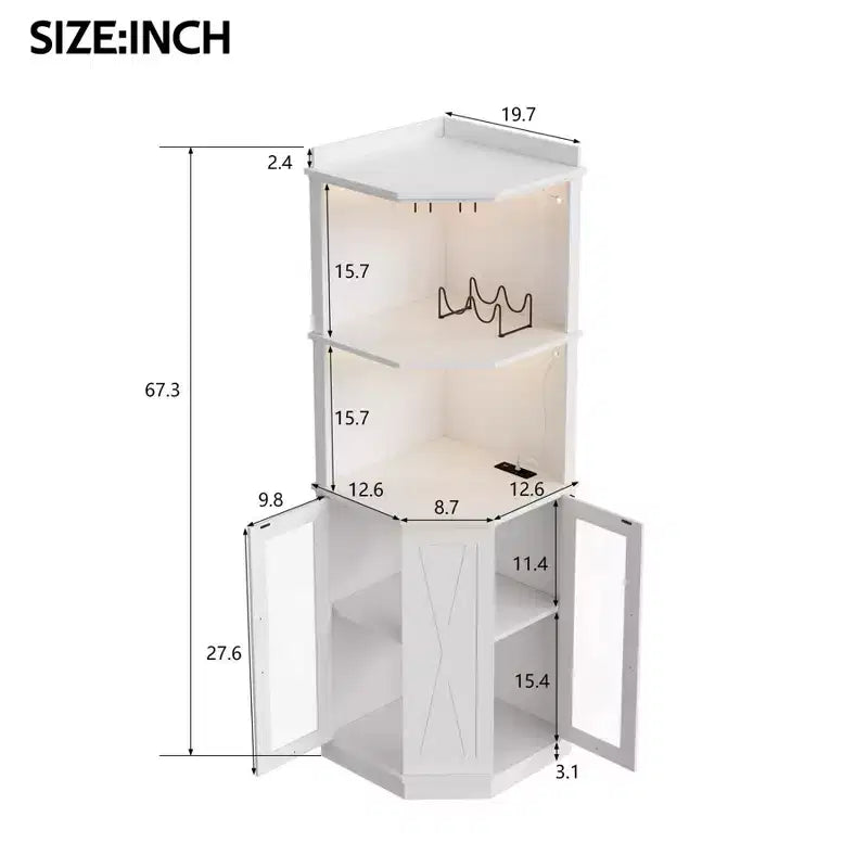 Meuble Bar d'Angle avec Porte-Verres, Meuble à Vins de Ferme de 170 cm de Haut