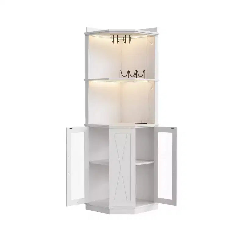 Meuble Bar d'Angle avec Porte-Verres, Meuble à Vins de Ferme de 170 cm de Haut