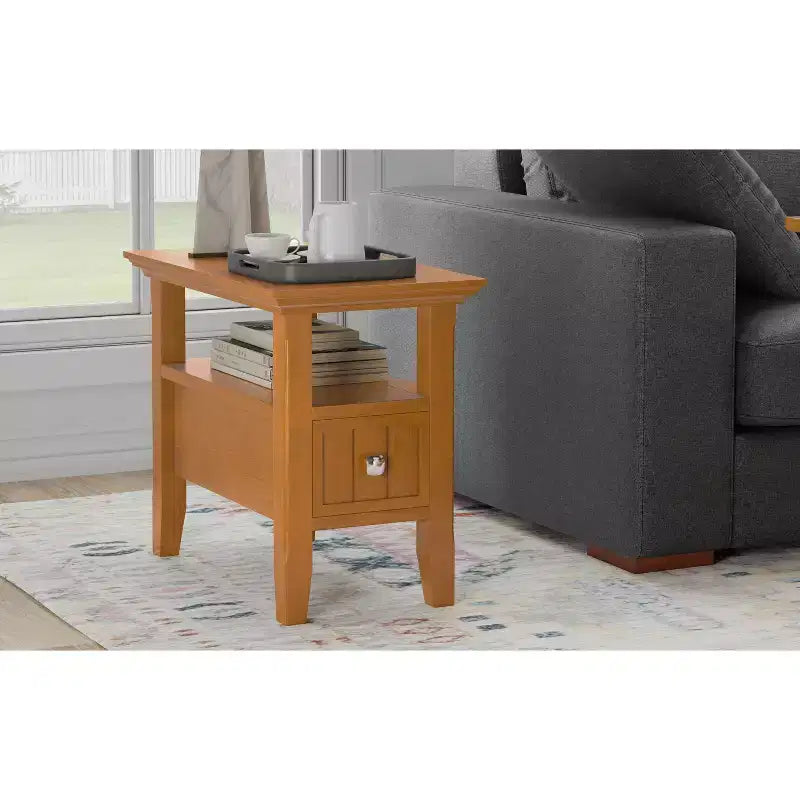 Table d'appoint étroite en bois massif de 14 pouces de large avec tiroir