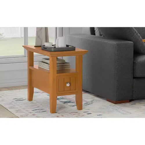 Table d'appoint étroite en bois massif de 14 pouces de large avec tiroir