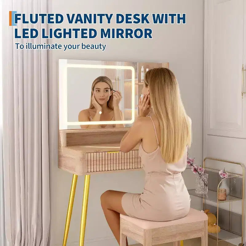 Coiffeuse avec miroir et éclairage 3 couleurs