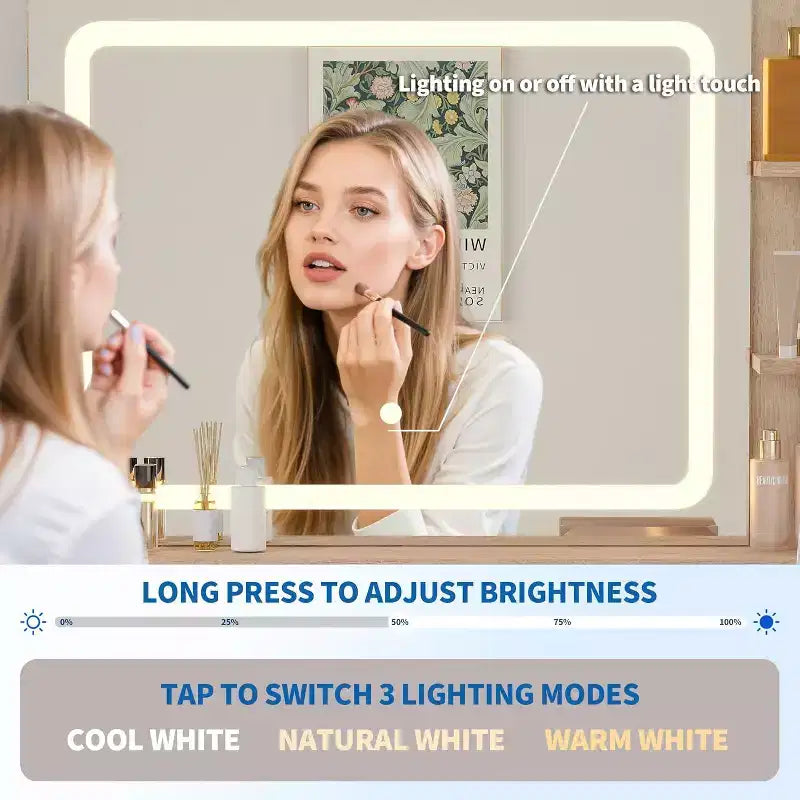 Coiffeuse avec miroir et éclairage 3 couleurs