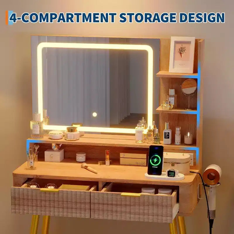 Coiffeuse avec miroir et éclairage 3 couleurs