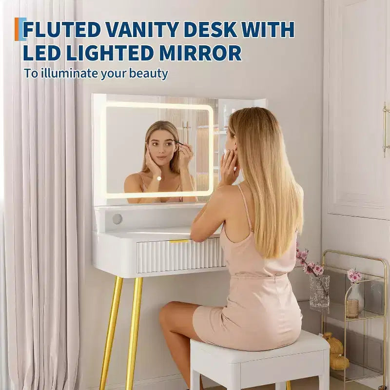 Coiffeuse avec miroir et éclairage 3 couleurs