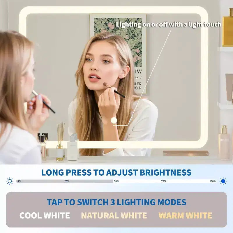 Coiffeuse avec miroir et éclairage 3 couleurs