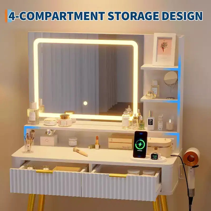 Coiffeuse avec miroir et éclairage 3 couleurs