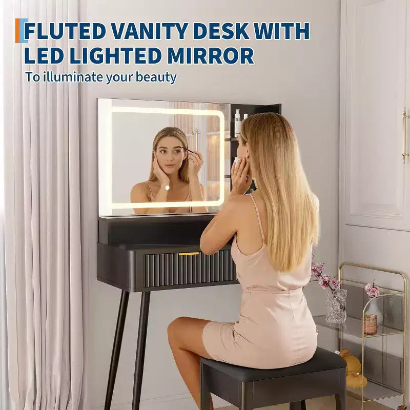 Coiffeuse avec miroir et éclairage 3 couleurs