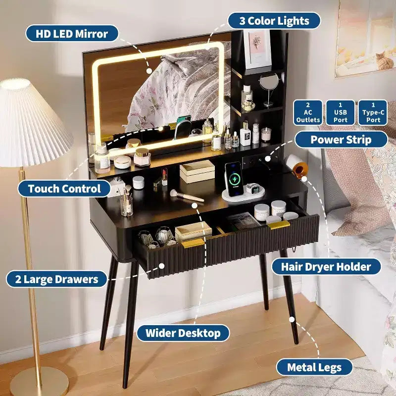 Coiffeuse avec miroir et éclairage 3 couleurs
