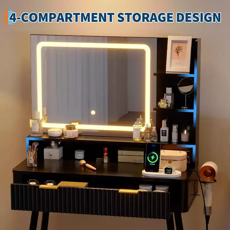 Coiffeuse avec miroir et éclairage 3 couleurs
