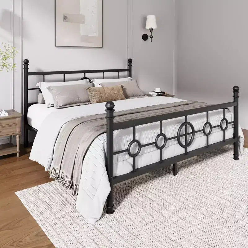 Bed Frame with Vintage Circular Headboard and Footboard, Metal Platform Bed Frame, No Box Spring Needed, Noise-Free Design, Easy Assembly