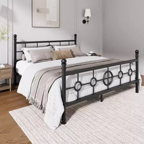 Bed Frame with Vintage Circular Headboard and Footboard, Metal Platform Bed Frame, No Box Spring Needed, Noise-Free Design, Easy Assembly