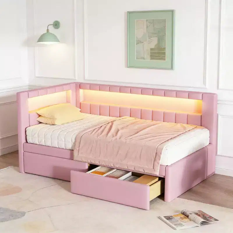 Luxystar Twin Size Linen Upholstered Platform Bed with 2 Drawers