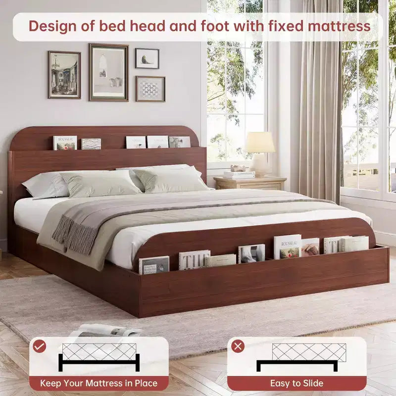 Cadre de lit en bois avec tête de lit de rangement Lit bas pour petit