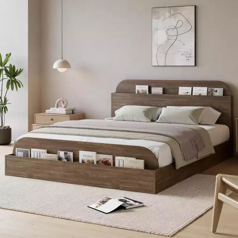 Cadre de lit en bois avec tête de lit de rangement Lit bas pour petit