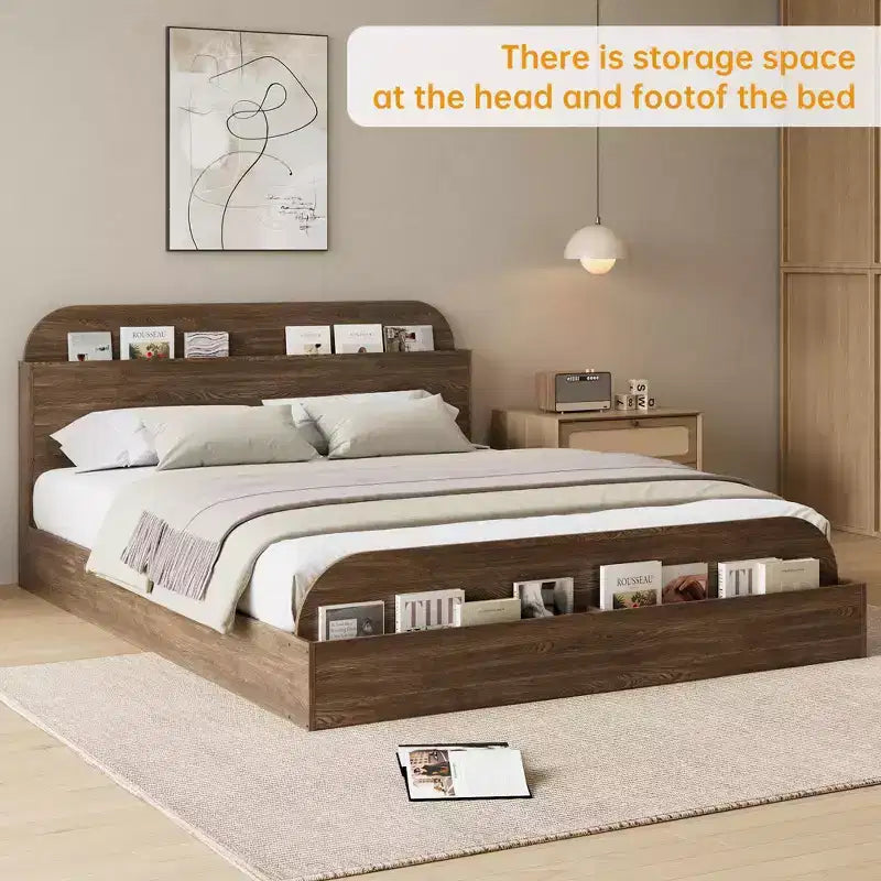 Cadre de lit en bois avec tête de lit de rangement Lit bas pour petit
