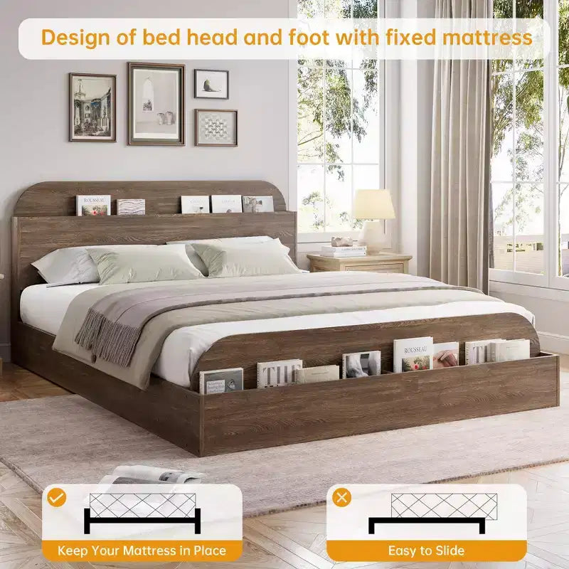 Cadre de lit en bois avec tête de lit de rangement Lit bas pour petit