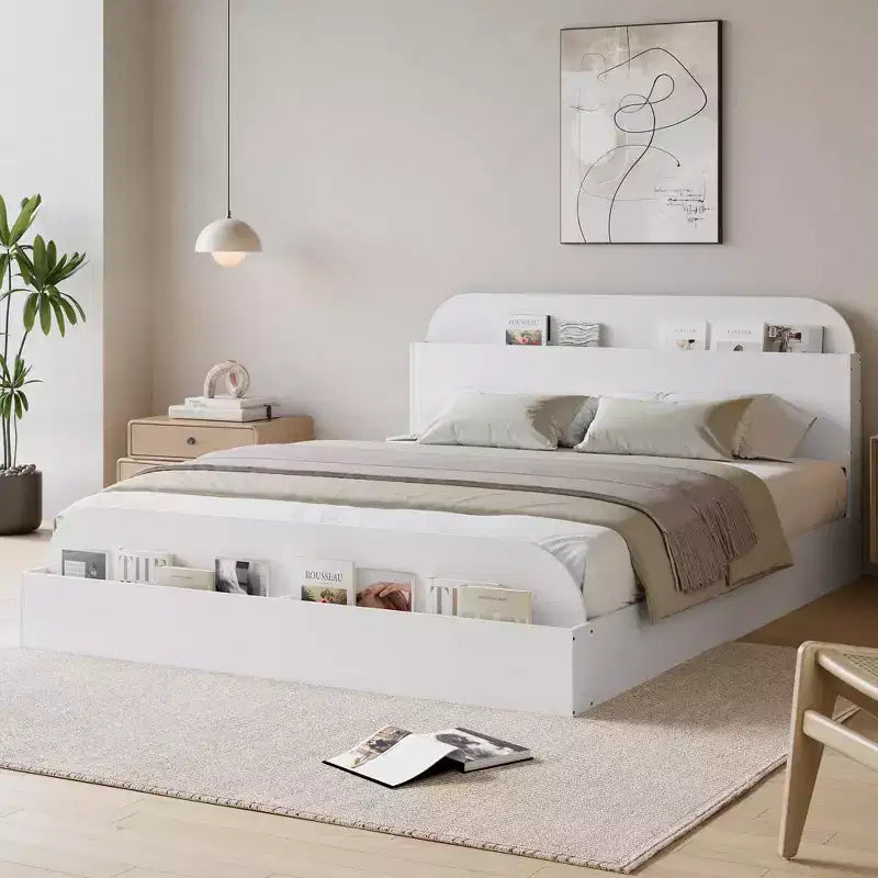 Cadre de lit en bois avec tête de lit de rangement Lit bas pour petit