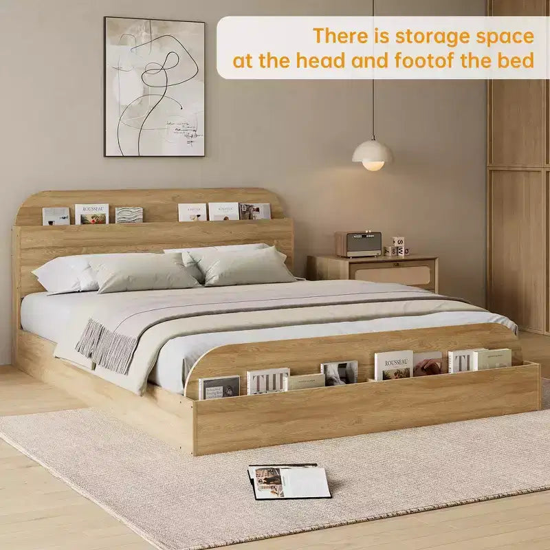 Cadre de lit en bois avec tête de lit de rangement Lit bas pour petit