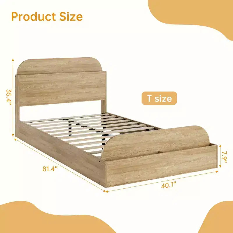 Cadre de lit en bois avec tête de lit de rangement Lit bas pour petit