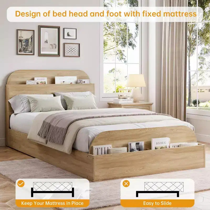 Cadre de lit en bois avec tête de lit de rangement Lit bas pour petit