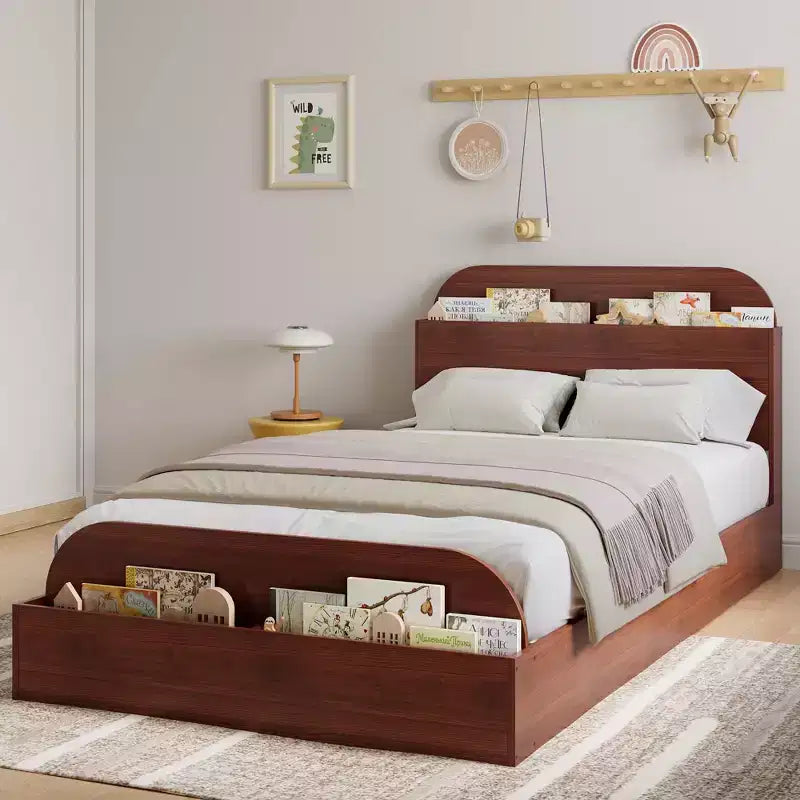 Cadre de lit en bois avec tête de lit de rangement Lit bas pour petit