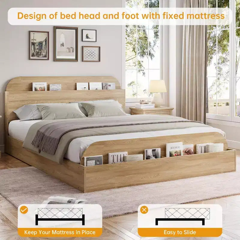 Cadre de lit en bois avec tête de lit de rangement Lit bas pour petit