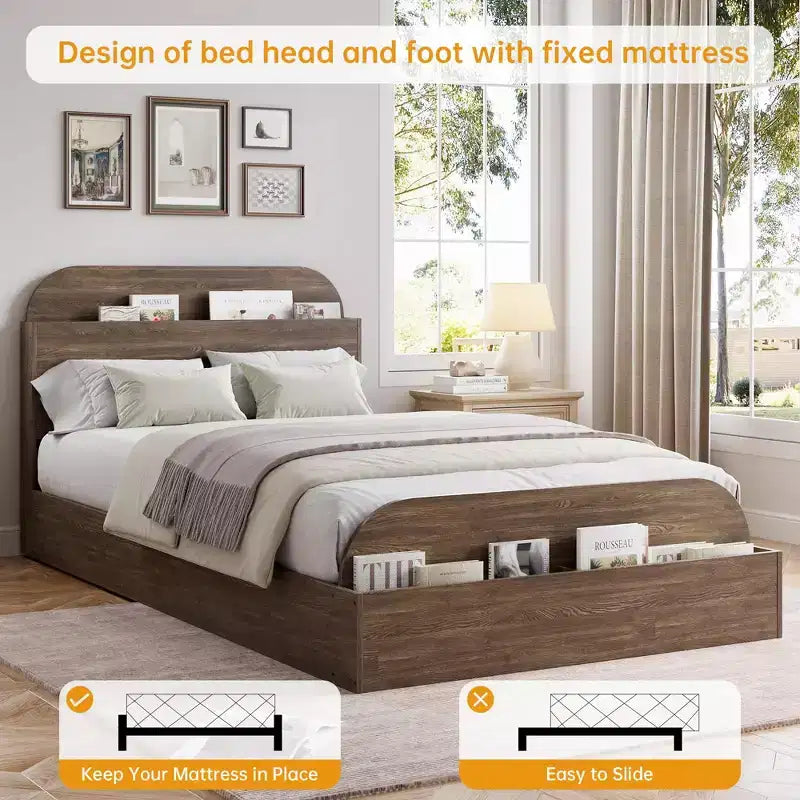Cadre de lit en bois avec tête de lit de rangement Lit bas pour petit