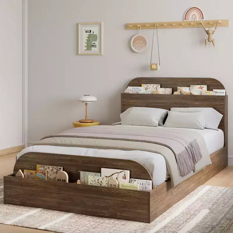 Cadre de lit en bois avec tête de lit de rangement Lit bas pour petit