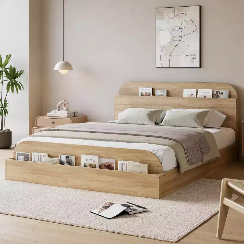 Cadre de lit en bois avec tête de lit de rangement Lit bas pour petit