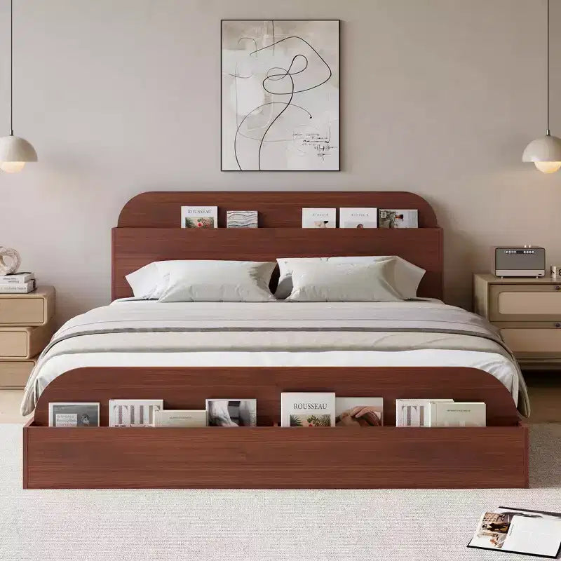 Cadre de lit en bois avec tête de lit de rangement Lit bas pour petit