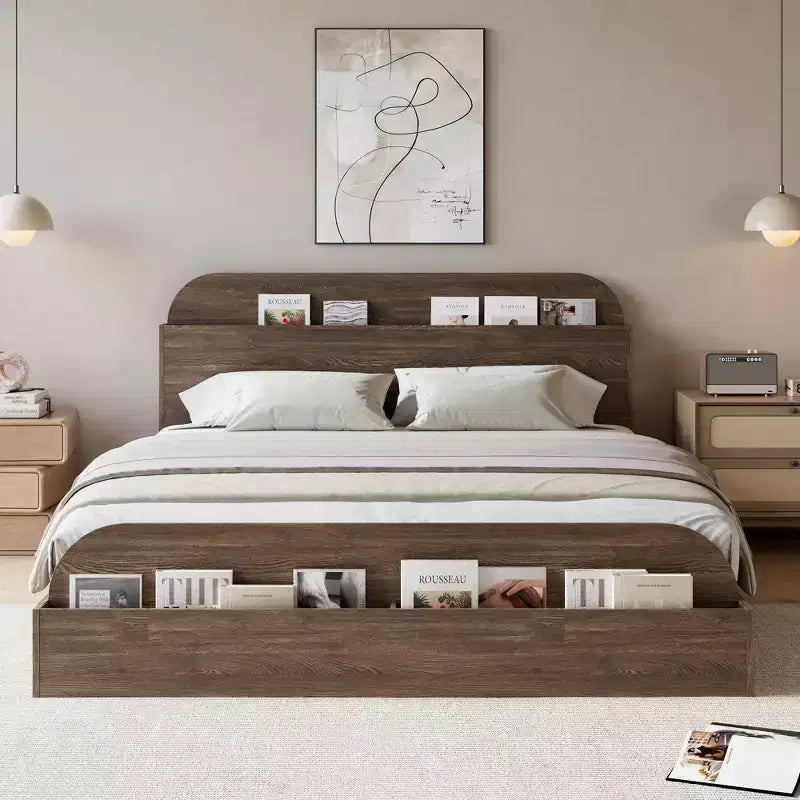 Cadre de lit en bois avec tête de lit de rangement Lit bas pour petit
