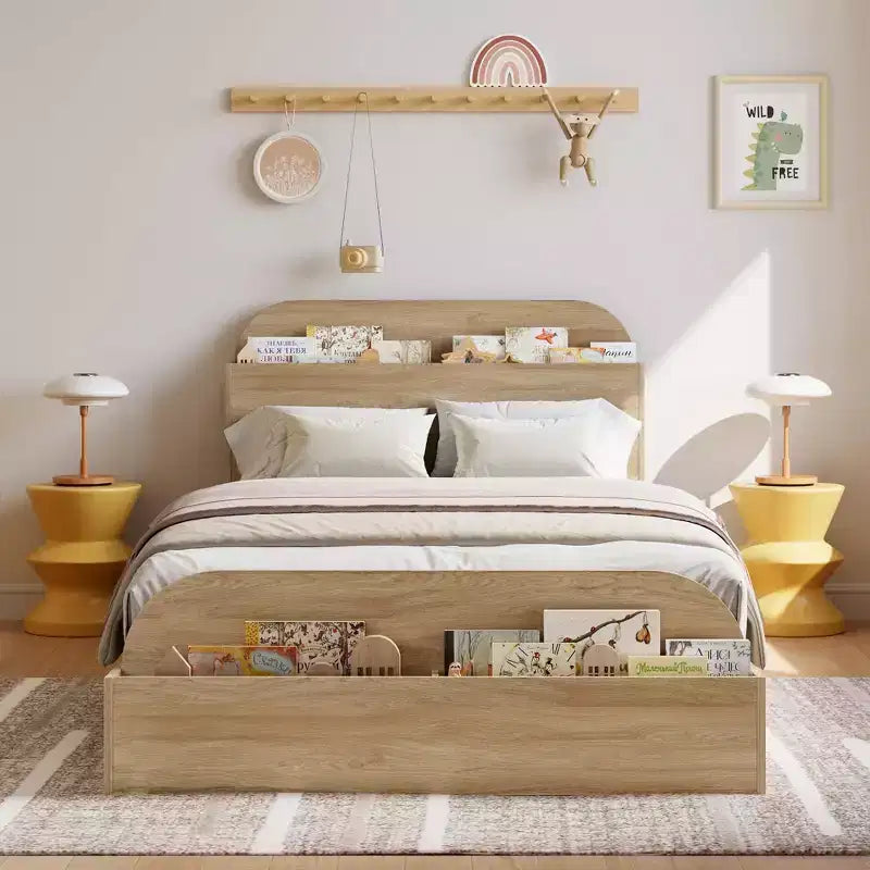 Cadre de lit en bois avec tête de lit de rangement Lit bas pour petit
