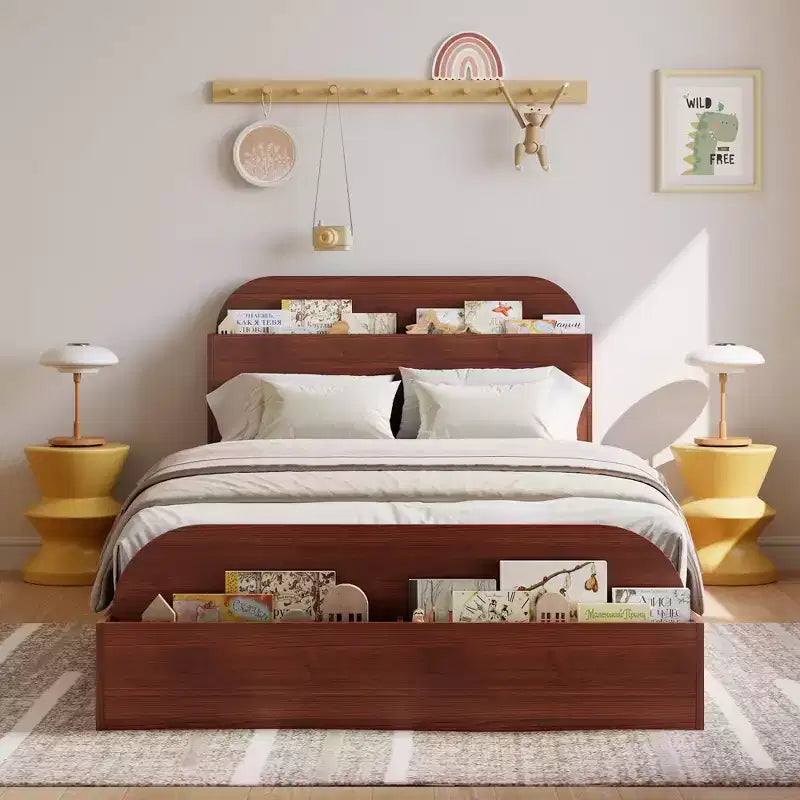 Cadre de lit en bois avec tête de lit de rangement Lit bas pour petit