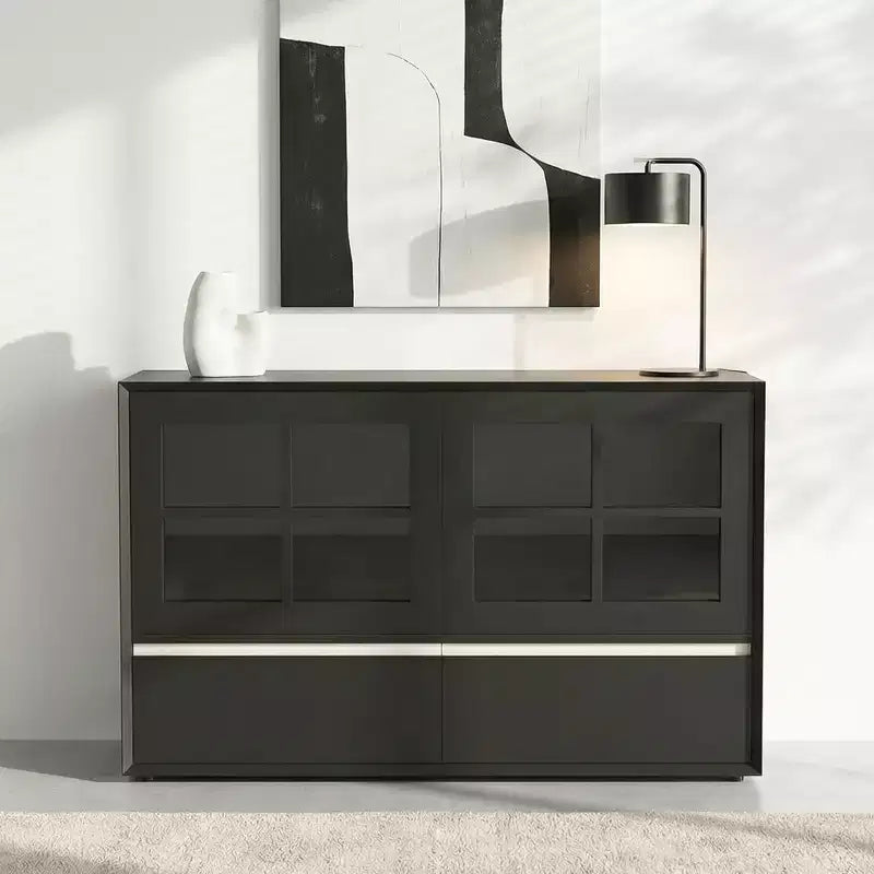 Buffet moderne avec portes en acrylique, meuble de rangement à 2 tiroirs