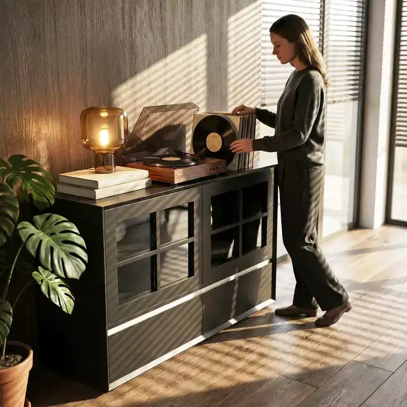Buffet moderne avec portes en acrylique, meuble de rangement à 2 tiroirs