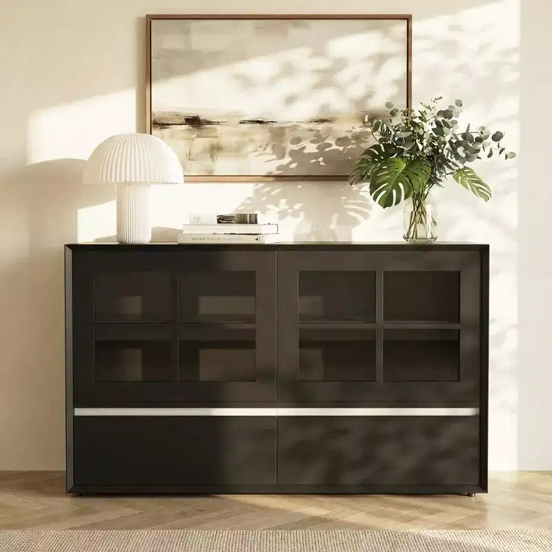 Buffet moderne avec portes en acrylique, meuble de rangement à 2 tiroirs