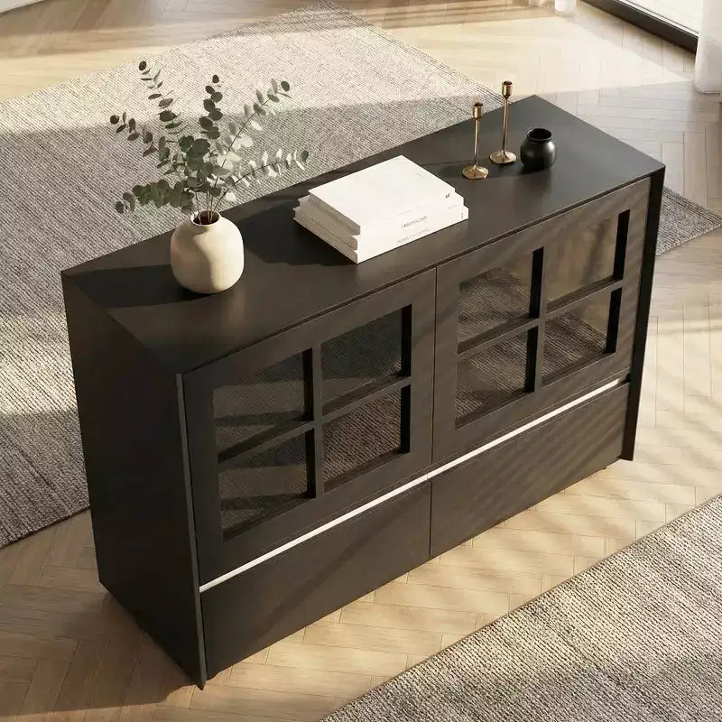 Buffet moderne avec portes en acrylique, meuble de rangement à 2 tiroirs