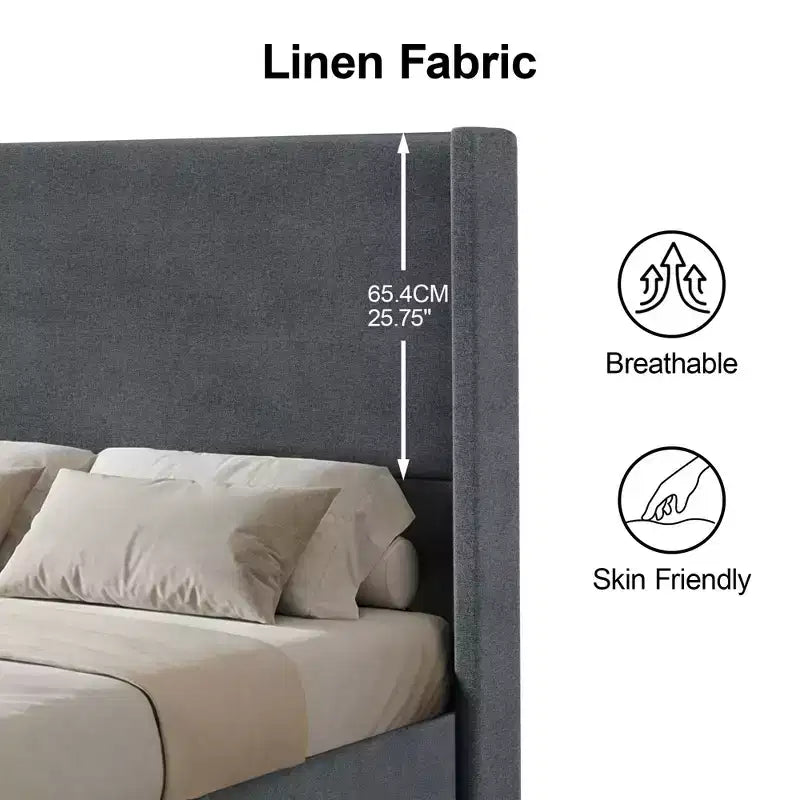 Lit plateforme capitonné avec tête de lit en lin de 55 pouces pour grand lit