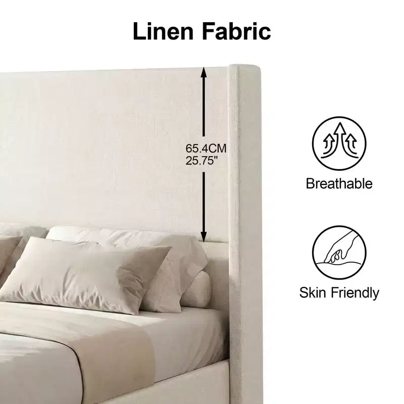 Cadre de lit Queen Size rembourré avec tête de lit en lin de 140 cm