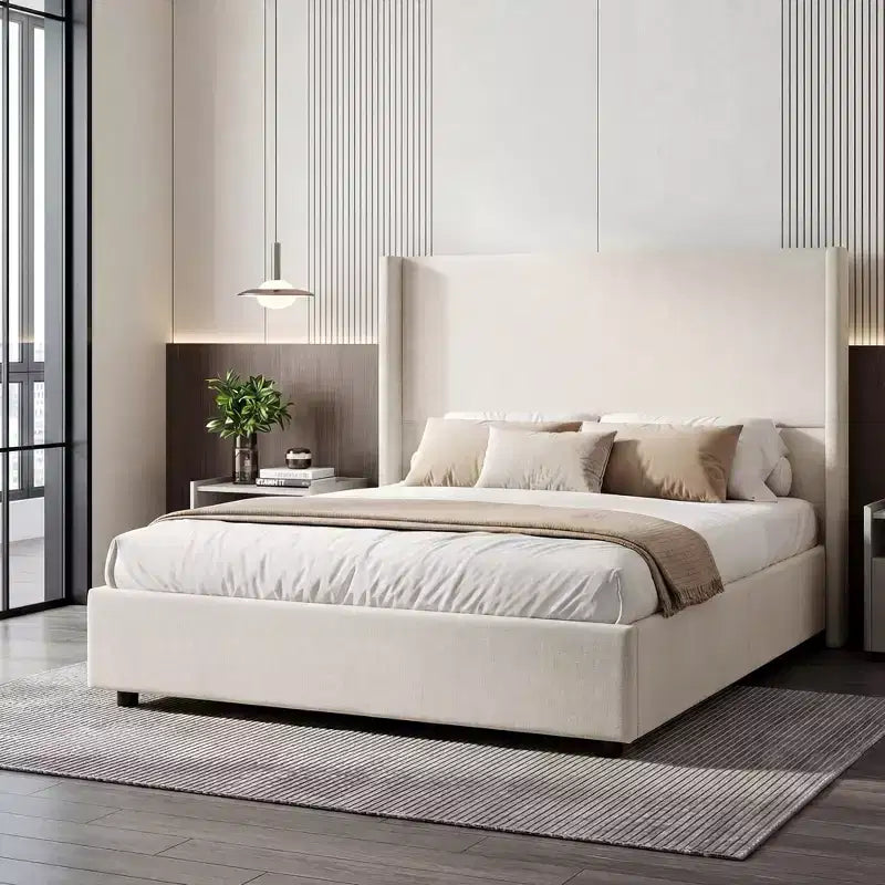 Dyonery Queen Bed Frame Upholstered Platform Bed with 55 inch Linen Headboard No Box Spring Needed,Sturdy Wooden Slats,Noise-Free Easy Assembly