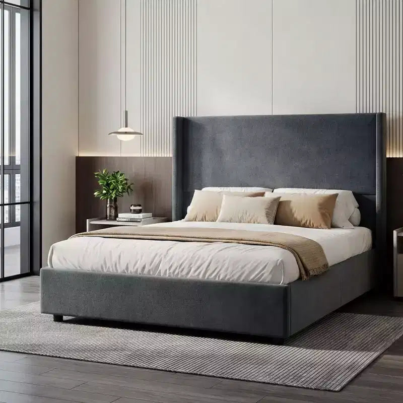 Cadre de lit Queen Size rembourré avec tête de lit en lin de 140 cm