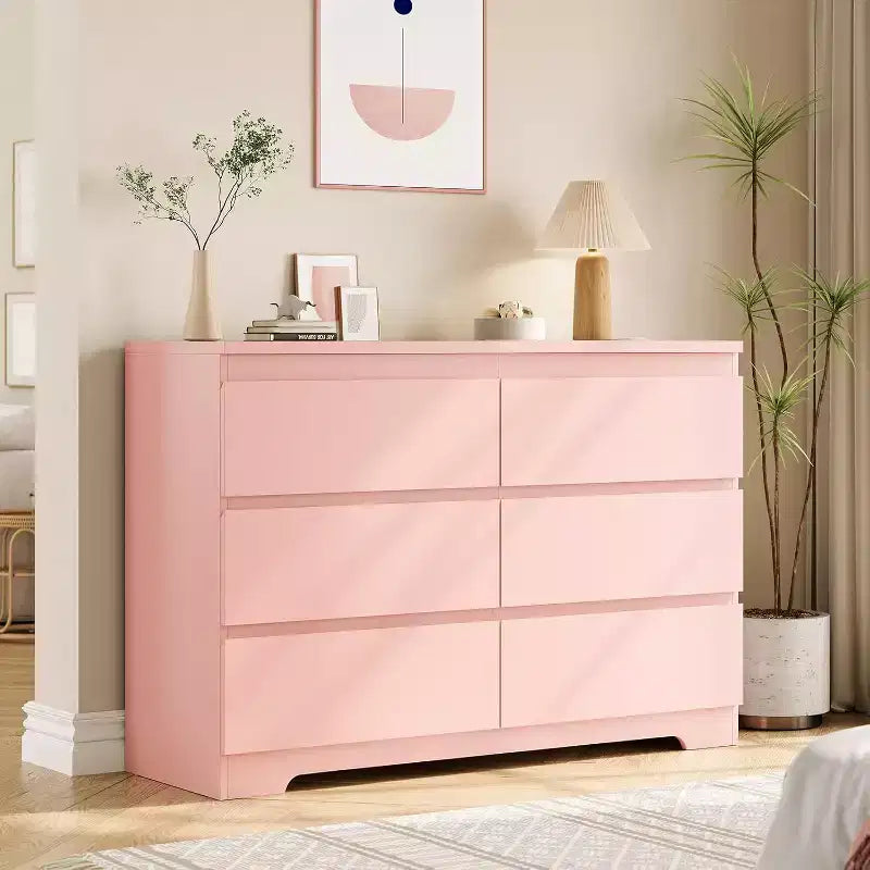 6-Drawer Dresser, Simply Modern Chest of Drawers for Bedroom, Pink