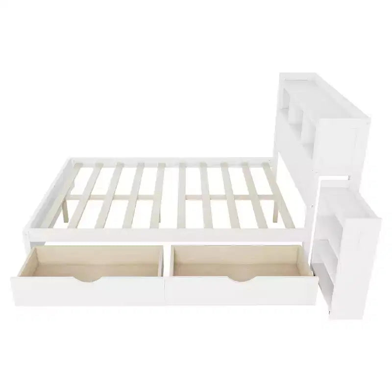 Cadre de lit double en bois avec tête de lit de rangement