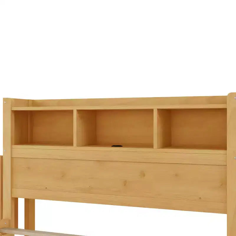 Cadre de lit double en bois avec tête de lit de rangement