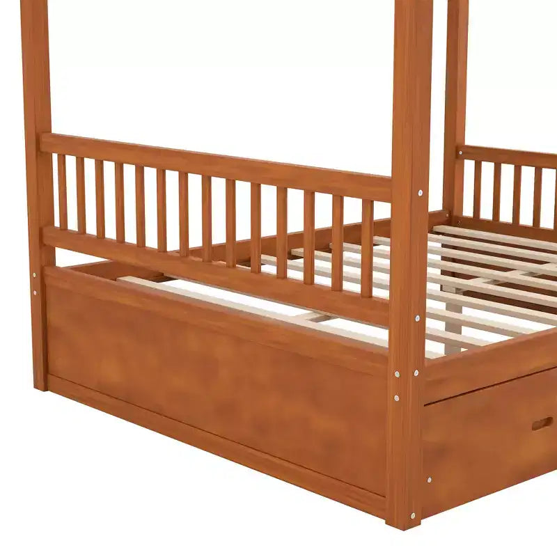 Lit à baldaquin en bois avec tiroirs de rangement