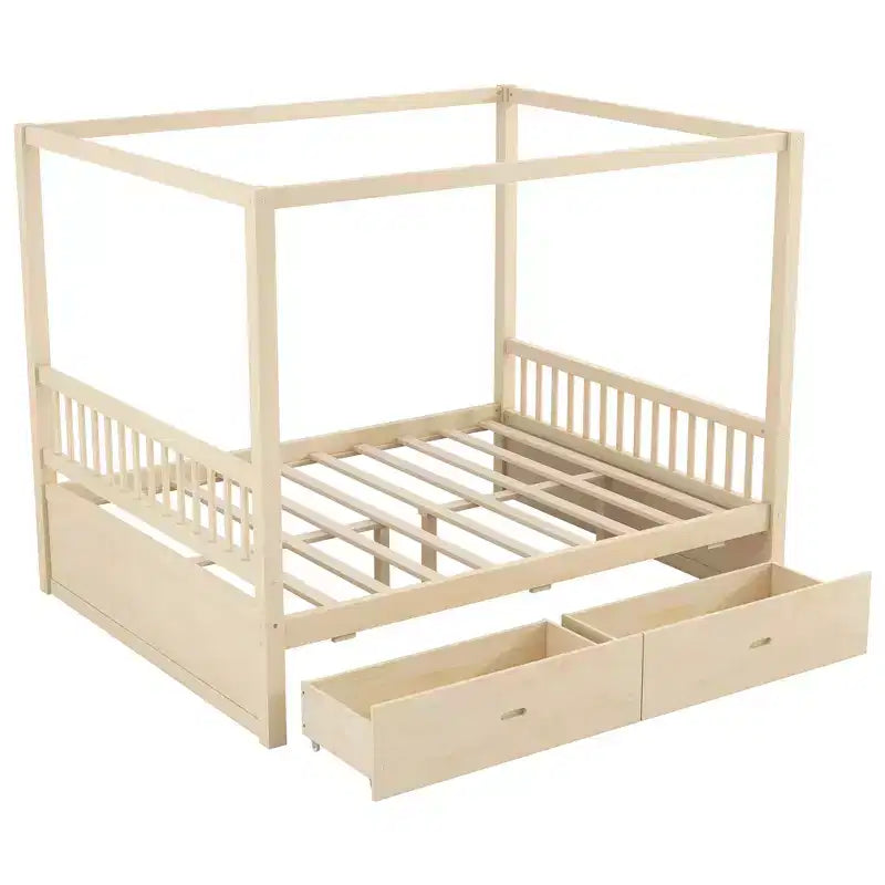 Lit à baldaquin en bois avec tiroirs de rangement